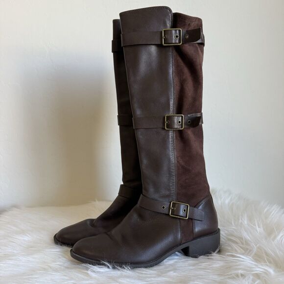 Cole Haan 7.5 Women Mid Calf Brown Leather Suede Buckle Riding Boots Equestrian - Picture 8 of 16